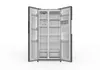 An open refrigerator with its doors pulled wide, revealing its interior compartments and shelves. Produktbild-Vorschau
