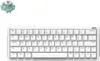 A white mechanical keyboard and a single keyboard switch are displayed against a white background. Produktbild-Vorschau