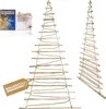 A product shot of a hanging Christmas tree decoration made of wood and rope, with a packaging box and a tag. Podgląd zdjęcia produktu