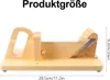 A wooden slicer with a metal blade, shown from the side with dimensions indicated. Produktbild-Vorschau