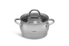 A stainless steel pot with a glass lid and handles, shown on a white background. Produktbild-Vorschau