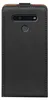 The back of a black leather flip case for a smartphone. Produktbild-Vorschau