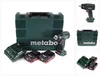 A collage of images showing a Metabo cordless impact wrench, batteries, charger, and storage case. Podgląd zdjęcia produktu