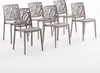 A set of six taupe polypropylene chairs with a leaf-like pattern on the backrests, arranged in rows on a white background. Anteprima dell’immagine prodotto