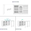 A multi-panel image showcasing a white extendable and rotatable table with storage. Produktbild-Vorschau