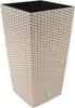 A tall, square planter with a woven rattan-like texture in a beige color, with a black interior visible at the top. Náhľad obrázku produktu