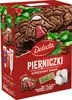 A box of Delecta Pierniczki (gingerbread cookies) with a festive Christmas theme. Podgląd zdjęcia produktu