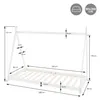 A diagram showing the dimensions of a white tipi-style children's bed. Produktbild-Vorschau