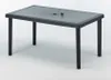 A black rectangular outdoor table with a woven rattan-like texture on the sides and a dark grey tabletop with a hole for an umbrella. Anteprima dell’immagine prodotto