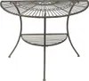A semi-circular metal table with a decorative top and a lower shelf, shown against a white background. Produktbild-Vorschau