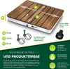 A diagram and descriptive text about a wooden-look outdoor shower base. Náhled obrázku produktu
