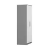 A tall, narrow wardrobe with two doors, one side gray and the other white, with silver handles, set against a white background. Produktbild-Vorschau