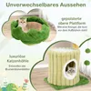 A collage of images showcasing a cat tree with a cat in a bed and another cat in a cat house, with descriptive text in German. Anteprima dell’immagine prodotto