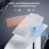 A close-up, angled view of a faucet handle with colored overlays indicating hot and cold water flow. Produktbild-Vorschau