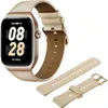 A smartwatch with a leather strap and two additional silicone straps, displayed against a white background. Podgląd zdjęcia produktu