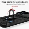 A close-up view of a black smartphone case with a rotating ring stand and camera protection. Produktbild-Vorschau