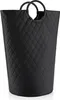 A black quilted laundry basket with round handles. Produktbild-Vorschau