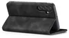 A black flip case for a smartphone, shown from a diagonal angle with the front cover open. Produktbild-Vorschau