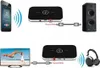 The image shows a Bluetooth transmitter/receiver adapter in two different use cases: receiving audio from a phone to a speaker, and transmitting audio from a TV to headphones. Náhľad obrázku produktu