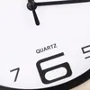A close-up view of a white clock face with black numbers and hands. Voir les images du produit