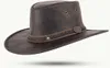 A brown leather hat on a white background. Produktbild-Vorschau
