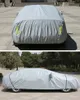 A car covered with a gray protective cover is shown from the front and side. Produktbild-Vorschau