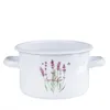 A white enamel pot with a lavender design and the word 'lavender' printed on it. Podgląd zdjęcia produktu