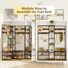 A collage of images showing different assembly configurations of a coat rack and shoe storage unit. Podgląd zdjęcia produktu