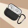 A black silicone case for AirPods Pro 3 with the earbuds inside, shown with a carabiner attached. Anteprima dell’immagine prodotto
