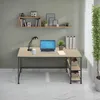 A home office setup with a desk, laptop, lamp, and shelves. Náhled obrázku produktu