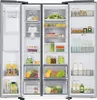 The inside of an open refrigerator with various food items and drinks. Produktbild-Vorschau