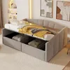 A daybed with storage is shown in a bedroom setting. Produktbild-Vorschau