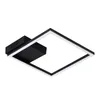 A modern black square LED ceiling light with a white light strip. Voir les images du produit