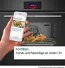 A hand holding a smartphone displaying a cooking app in front of a Bosch oven with food cooking inside. Anteprima dell’immagine prodotto