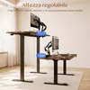 A collage showing two adjustable height desks, one higher than the other, with monitors mounted on them. Text overlays indicate height measurements and adjustable height. Anteprima dell’immagine prodotto