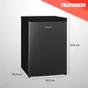 A small black refrigerator with dimensions indicated. Produktbild-Vorschau