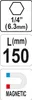 Product information labels showing size, length, and magnetic feature. Náhled obrázku produktu