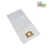 A white vacuum cleaner bag with a brown connector is shown against a white background. A logo is visible in the top right corner. Produktbild-Vorschau