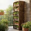 A balcony garden with a wooden crate shelf filled with potted plants. Náhled obrázku produktu