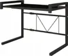 A black metal microwave stand with a shelf and a decorative crossbar design. Náhľad obrázku produktu