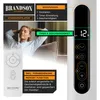 A collage showing a Brandson stand fan with its remote control, highlighting its features and control panel. Voir les images du produit