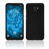 A black phone case is shown from the front and back, with the phone screen displaying the time and date. Produktbild-Vorschau