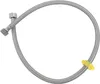 A braided metal hose with two connectors, one on each end, and a yellow plastic clip attached to the hose. Produktbild-Vorschau