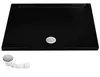 A black shower tray and a white drain assembly are shown against a white background. Podgląd zdjęcia produktu