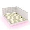 A white upholstered bed frame with a tufted headboard and LED lighting around the base. Produktbild-Vorschau