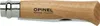 A close-up, side view of a wooden handled Opinel folding knife against a white background. Náhled obrázku produktu