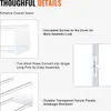 Marketing image detailing features of a clear acrylic plant stand. Voir les images du produit