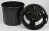 A black plastic potato grower pot and its base are shown on a white background. Produktbild-Vorschau
