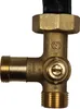 Close-up of a brass plumbing valve with threaded connections and a black handle or cap. Produktbild-Vorschau