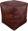 A brown leather pouf is shown from a slightly elevated angle against a white background. Náhled obrázku produktu
